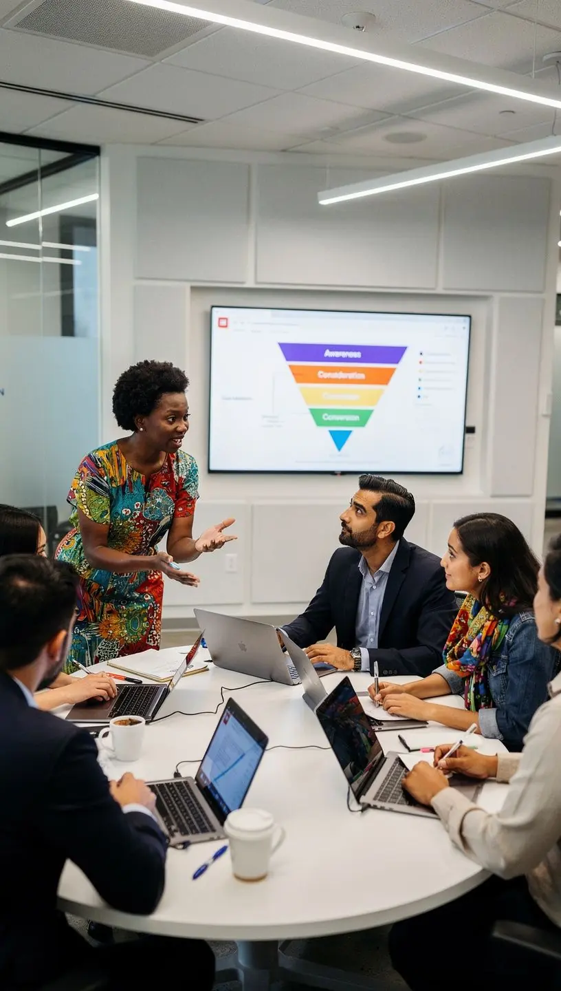 Преподаватель, объясняющий основы планирования маркетинговых кампаний.